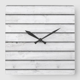 Horloge Carrée Faux Wood Slats White   Customizable