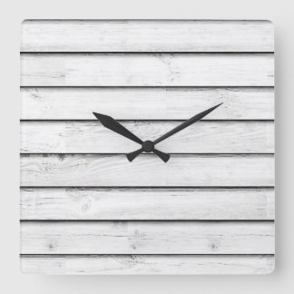 Horloge Carrée Faux Wood Slats White | Customizable