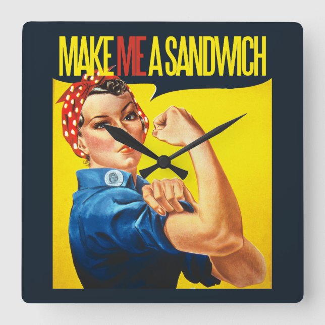 Horloge Carrée Feminist Make me Sandwich (Recto)