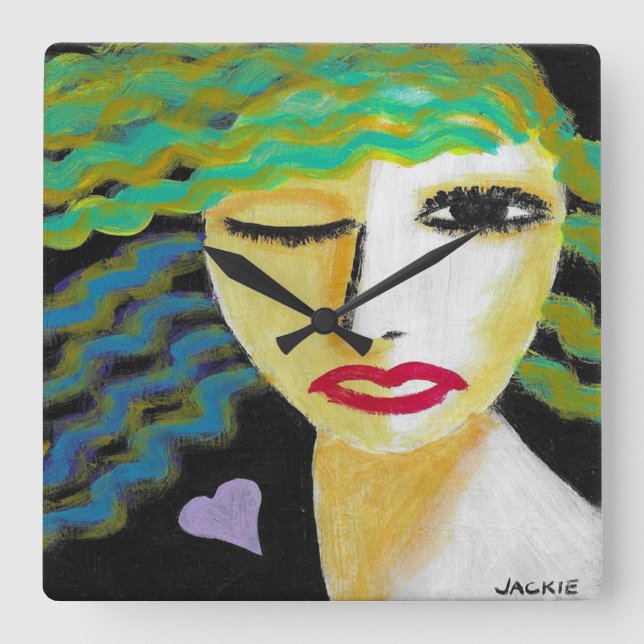 Horloge Carrée Femme au coeur pourpre Art Abstrait (Recto)