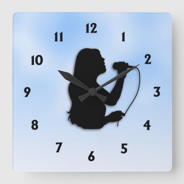 Horloge Carrée Femme Chanteur bleu avec chiffres noirs (Recto)