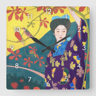 Horloge Carrée Femme dans le jardin des fleurs, Goyō Hashiguchi
