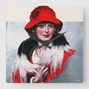 Horloge Carrée Femme en Casquette rouge
