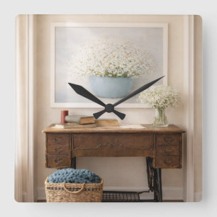 Horloge Carrée Ferme "La maison est là où est l'amour" Décoration