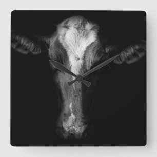 Horloge Carrée Fermes   Tête de vache B&W