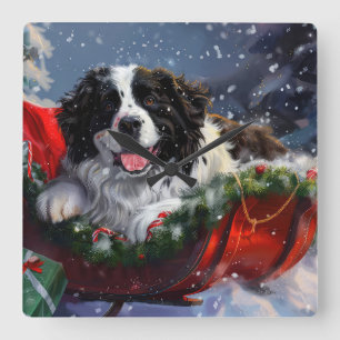 Horloge Carrée Fête de Noël des chiens de Terre-Neuve