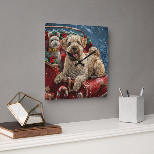 Horloge Carrée Fête de Noël des chiens errants (Bureau)