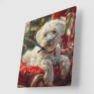 Horloge Carrée Fête de Noël des chiens maltais