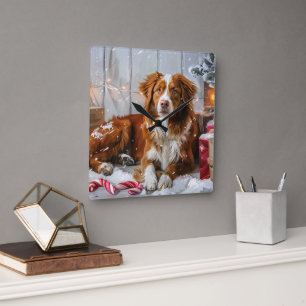 Horloge Carrée Fête de Noël du chien de canard de la Nouvelle-Éco