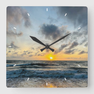 Horloge Carrée Fête des Mères Coucher de soleil de plage personna