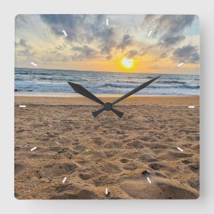 Horloge Carrée Fête des Mères Coucher de soleil sur la plage Pers