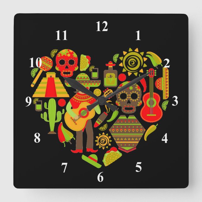 Horloge Carrée Fête mexicaine des morts Mexique (Recto)