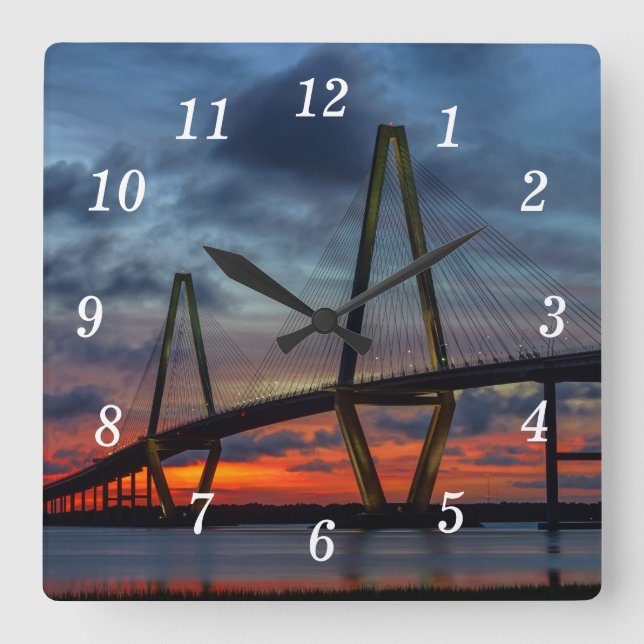 Horloge Carrée Feu de Charleston Comme Coucher Du Soleil (Recto)