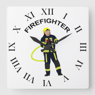 Horloge Carrée Feuerwehrmann in blauer Einsatzkleidung Quadratisc