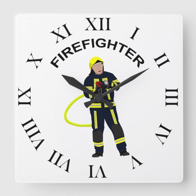 Horloge Carrée Feuerwehrmann in blauer Einsatzkleidung Quadratisc (Recto)