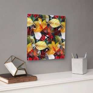Horloge Carrée Feuillage d'automne éphémère dans l'aquarelle Vivi