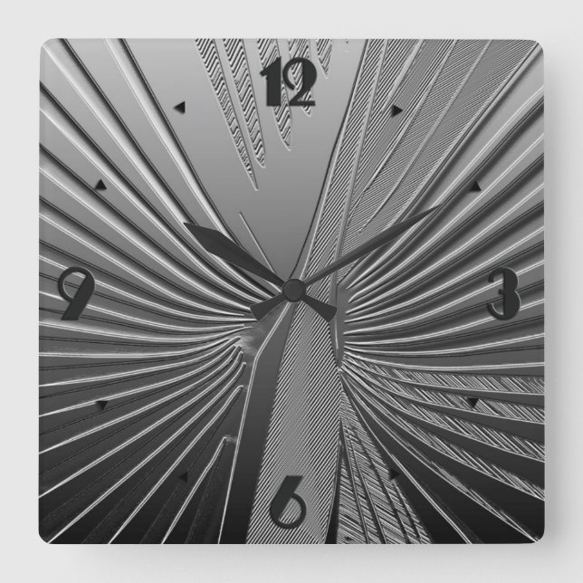 Horloge Carrée Feuille de palme chromé Art déco (Recto)