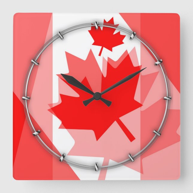 Horloge Carrée Feuille d'érable rouge canadienne à couche CANADA (Recto)