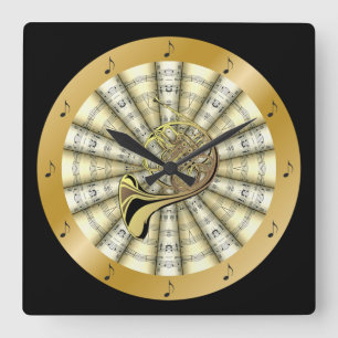 Horloge Carrée Feuille Music~Black ou tout Color~ de Horn~Rolled