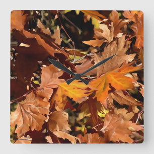 Horloge Carrée Feuilles D'Automne Artistique Sous Le Soleil Autom