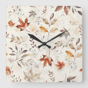 Horloge Carrée Feuilles d'automne douillettes impression botaniqu