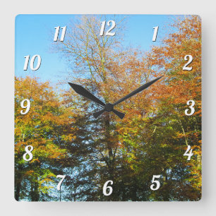 Horloge Carrée Feuilles d'automne et Ciel bleu - Personnalisé