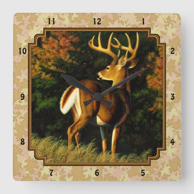 Horloge Carrée Feuilles d'automne Whitetail Buck (Recto)