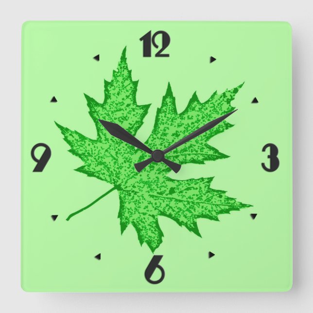 Horloge Carrée Feuilles de chêne - nuances de vert (Recto)