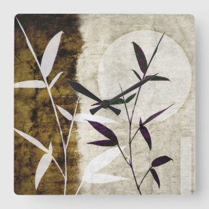 Horloge Carrée Feuilles de chute Brown de la lune de bambou