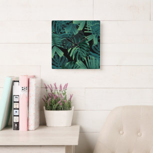 Horloge Carrée Feuilles de nuit de jungle de Monstera tropicale 1