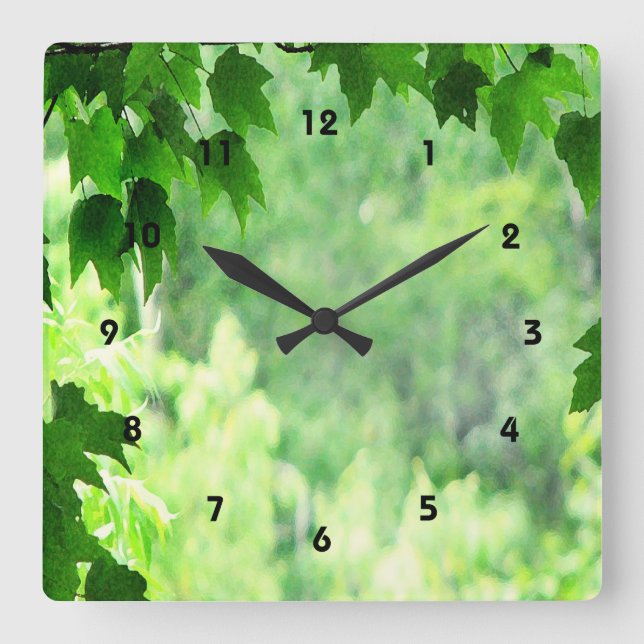 Horloge Carrée Feuilles verts (Recto)