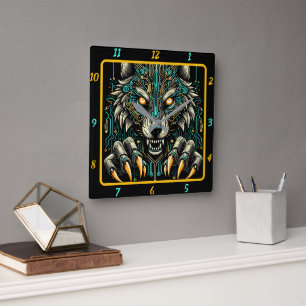 Horloge Carrée Fierce Wolf Neon Glow Timepiece