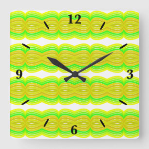 Horloge Carrée Figure Vert Et Jaune Huit  Art Motif