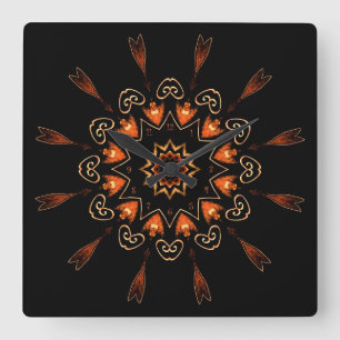 Horloge Carrée Filigree gothique orange et noir victorien numérot