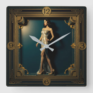 Horloge Carrée Fille Art Déco