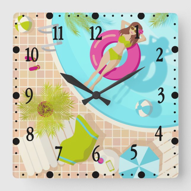Horloge Carrée fille de piscine en bikini été plage  (Recto)