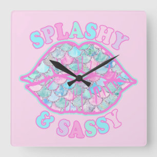 Horloge Carrée Fille Splashy & Sassy Rose Turquoise Mermaid Kiss