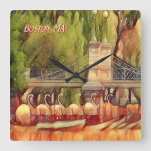 Horloge Carrée Filtre d'été Boston Swan Boats