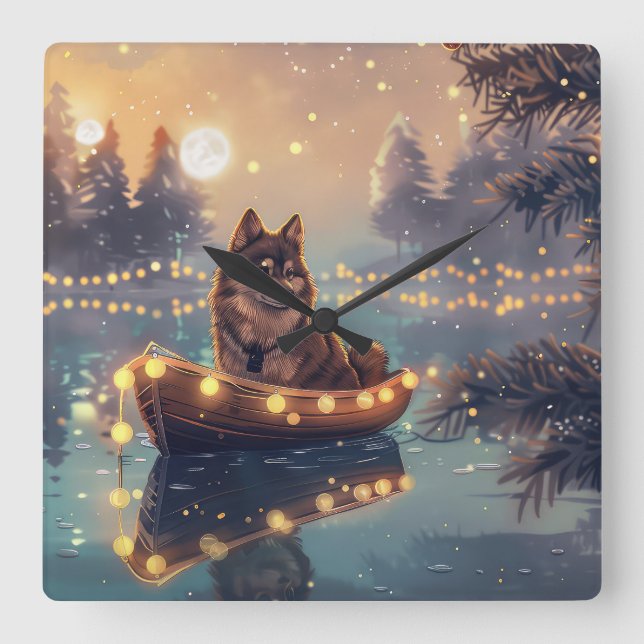 Horloge Carrée Finlandais Lapphund Noël Festive Voyage (Recto)