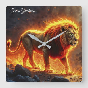 Horloge Carrée Fire Lion paysage infernal d'art crinière