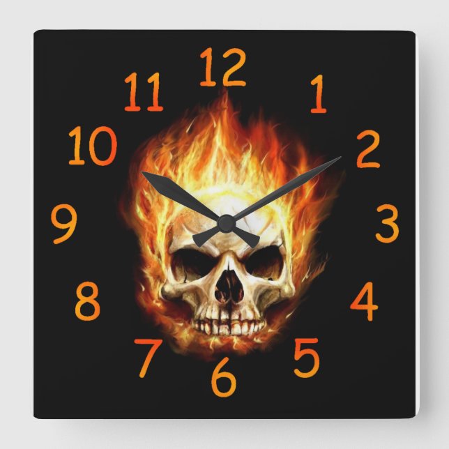 Horloge Carrée Fire Skull Clock (Recto)