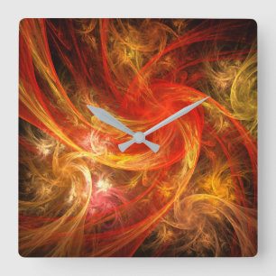 Horloge Carrée Firestorm Nova Carré d'art Abstrait