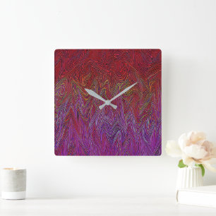 Horloge Carrée "Firestorme neurale" Abstraite" Rouge violet