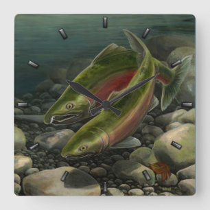 Horloge Carrée Fisherman Clock Coho Salmon Fish Wall Clocks