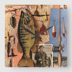 Horloge Carrée Fishing Still Life by John Atherton