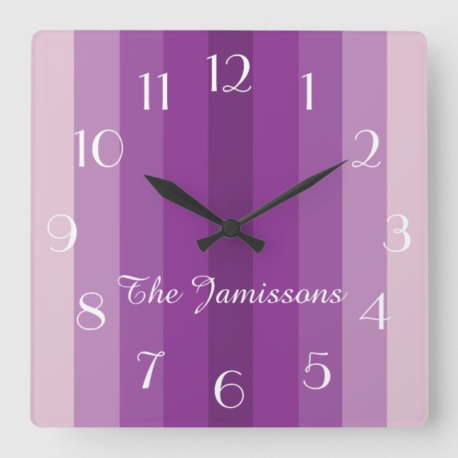 Horloge Carrée Five Shades of Purple, Clock, Personalized (Recto)
