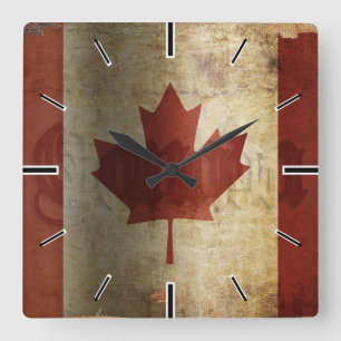 Horloge Carrée Flag of Canada / Grunge...