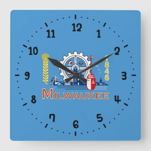 Horloge Carrée Flag of Milwaukee, Wisconsin Square Wall Clock
