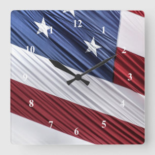 Horloge Carrée Flag patriotique américain rouge, blanc et bleu