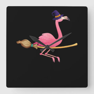 Horloge Carrée Flamant rose Femmes Drôle Flamant rose Sorcière